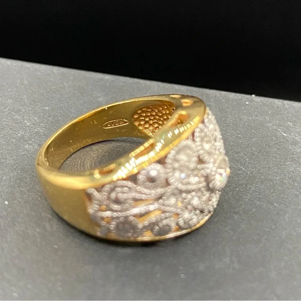 Vintage 90s Ornate Filigree Two-Tone Domed Cocktail Ring by Avon